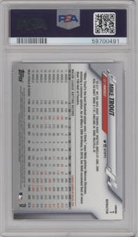 Mike Trout from the 2020 Topps Chrome set featuring a Refractor  parallel graded by PSA and given an overall grade of 10.