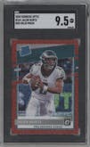 Jalen Hurts from the 2020 Panini Donruss Optic set featuring a Red Mojo parallel graded by SGC and given an overall grade of 9.5.
