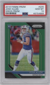Josh Allen from the 2018 Panini Prizm set featuring a Green  Prizm parallel graded by PSA and given an overall grade of 10.