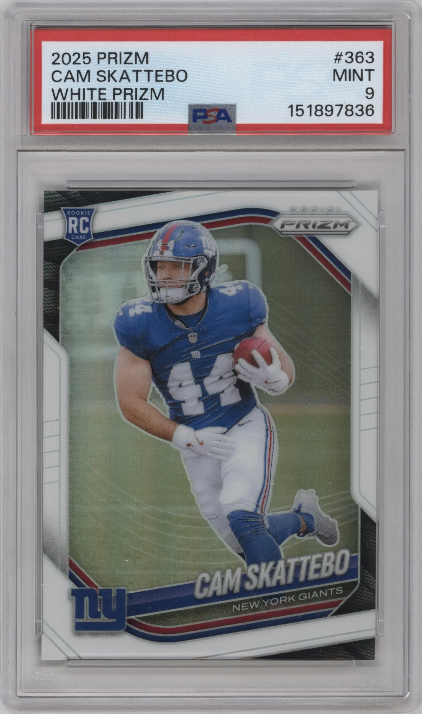 2025 Panini Prizm Cam Skattebo White Prizm PSA 9