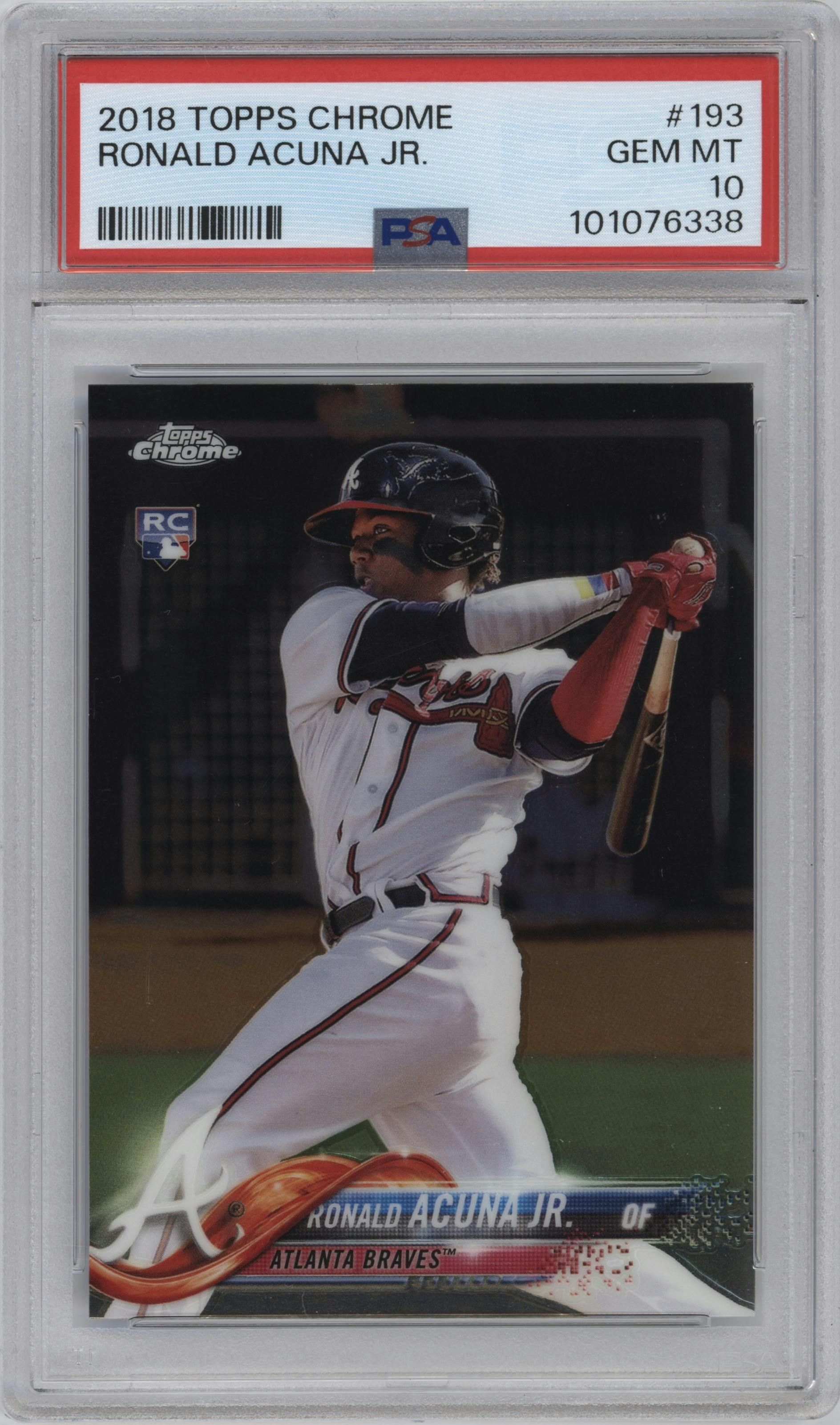 Ronald Acuna Jr. from the 2018 Topps Chrome set graded by PSA and given an overall grade of 10.