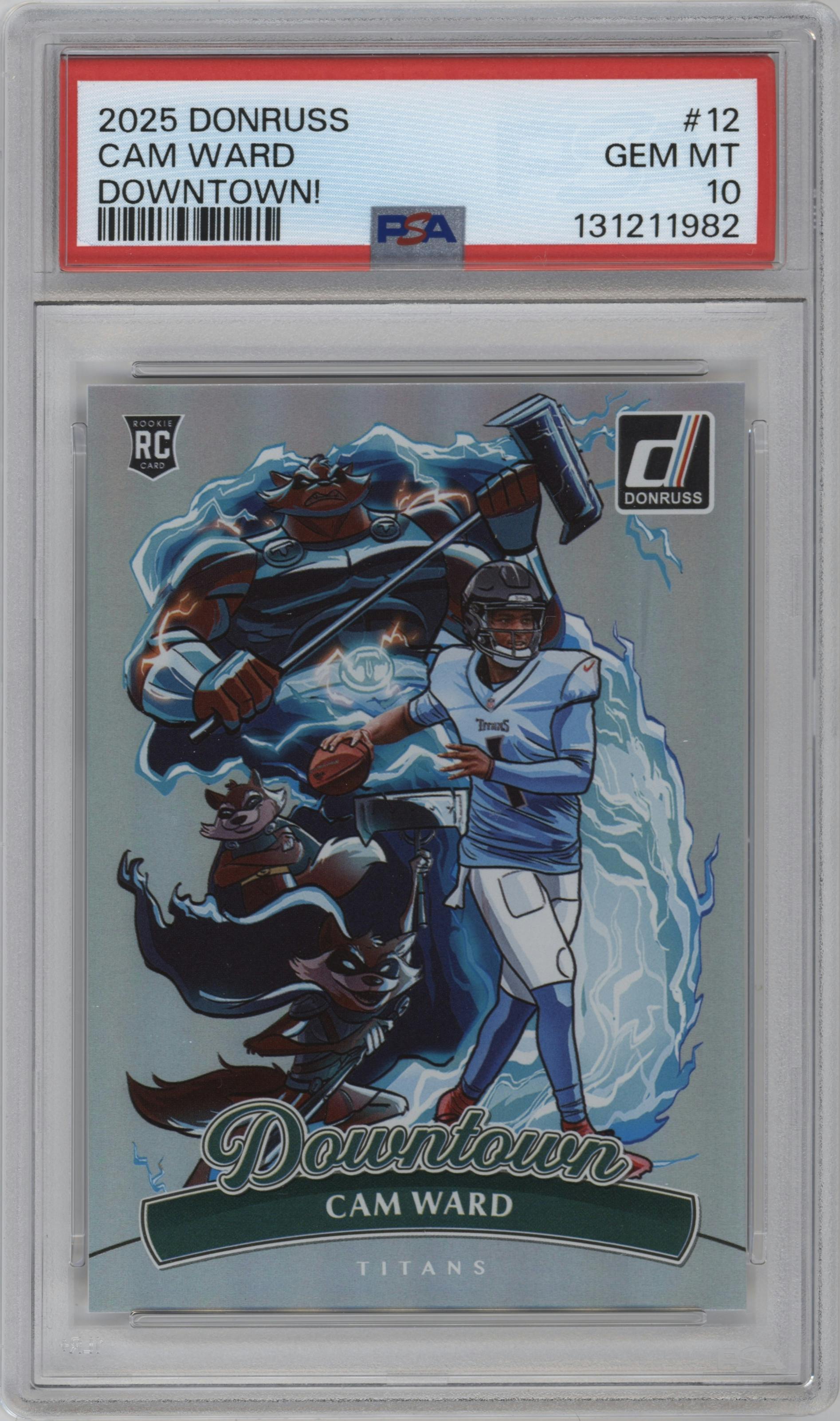 Cam Ward from the 2025 Panini Donruss set graded by PSA and given an overall grade of 10.