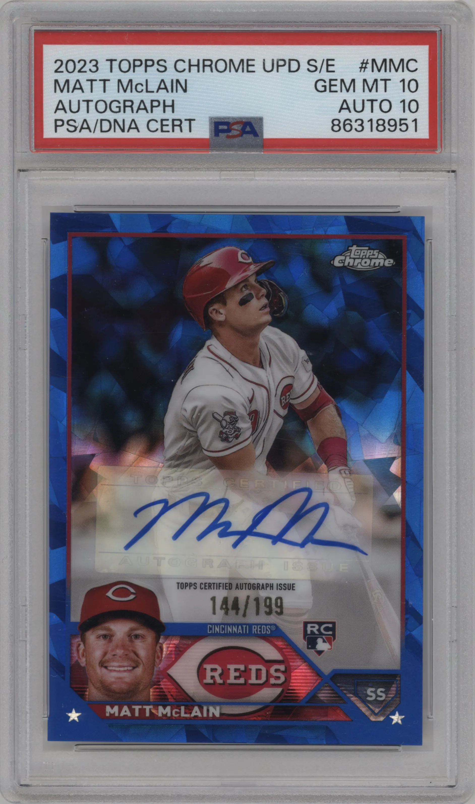 2023 Topps Chrome Update Series Sapphire Edition Auto Matt McLain #USA-MMC PSA 10