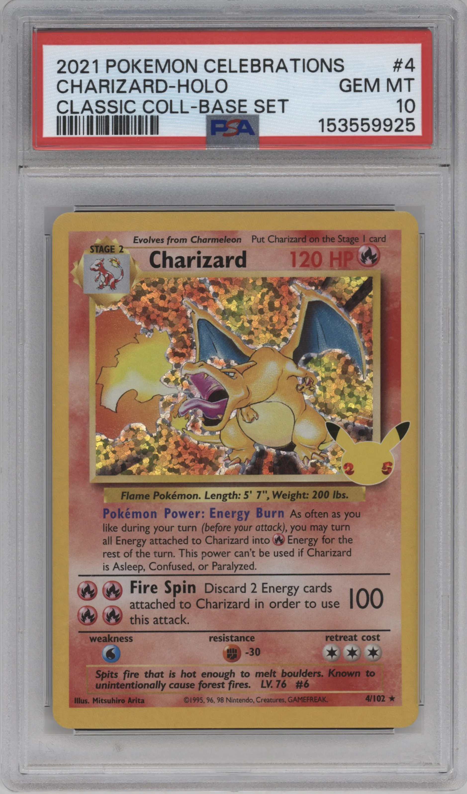 2021 Pokemon SWSH Celebrations CC Charizard Base Set #4 PSA 10