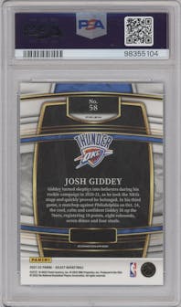 Josh Giddey from the 2021-22 Panini Select set featuring a Blue Shimmer
 parallel graded by PSA and given an overall grade of 10.