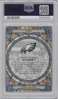 Jalen Hurts from the 2023 Panini Mosaic set graded by PSA and given an overall grade of 10.