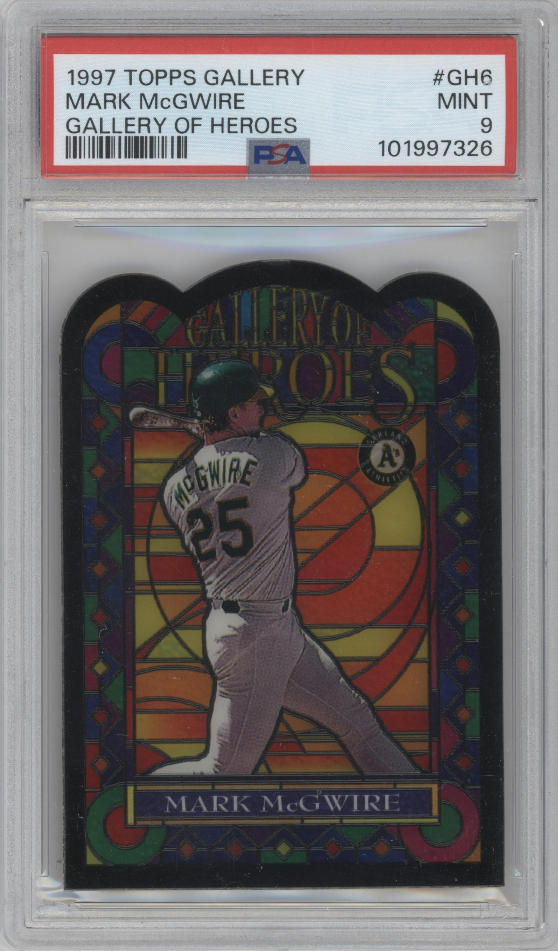 Mark McGwire from the 1997 Topps Gallery set graded by PSA and given an overall grade of 9.