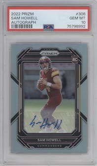 Sam Howell from the 2022 Panini Prizm set graded by PSA and given an overall grade of 10.