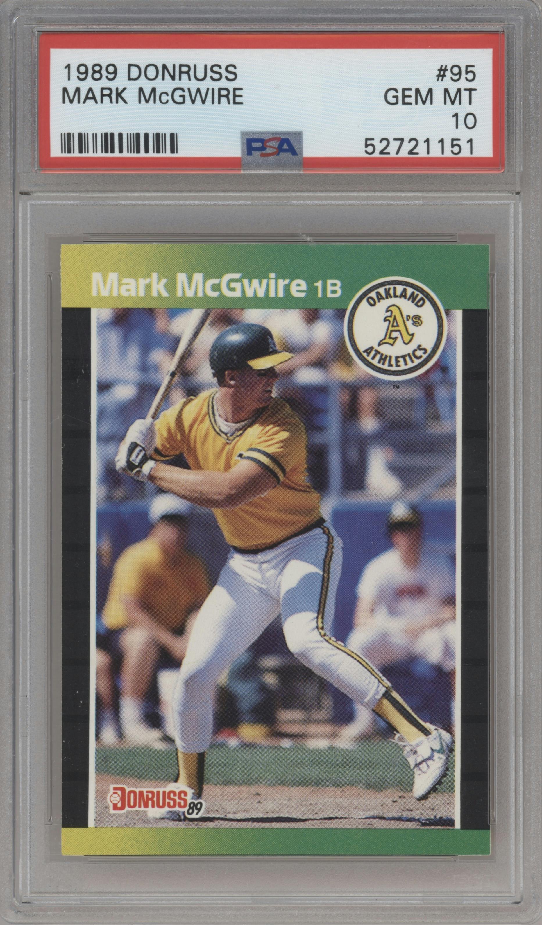 Mark McGwire from the 1989 Donruss set graded by PSA and given an overall grade of 10.