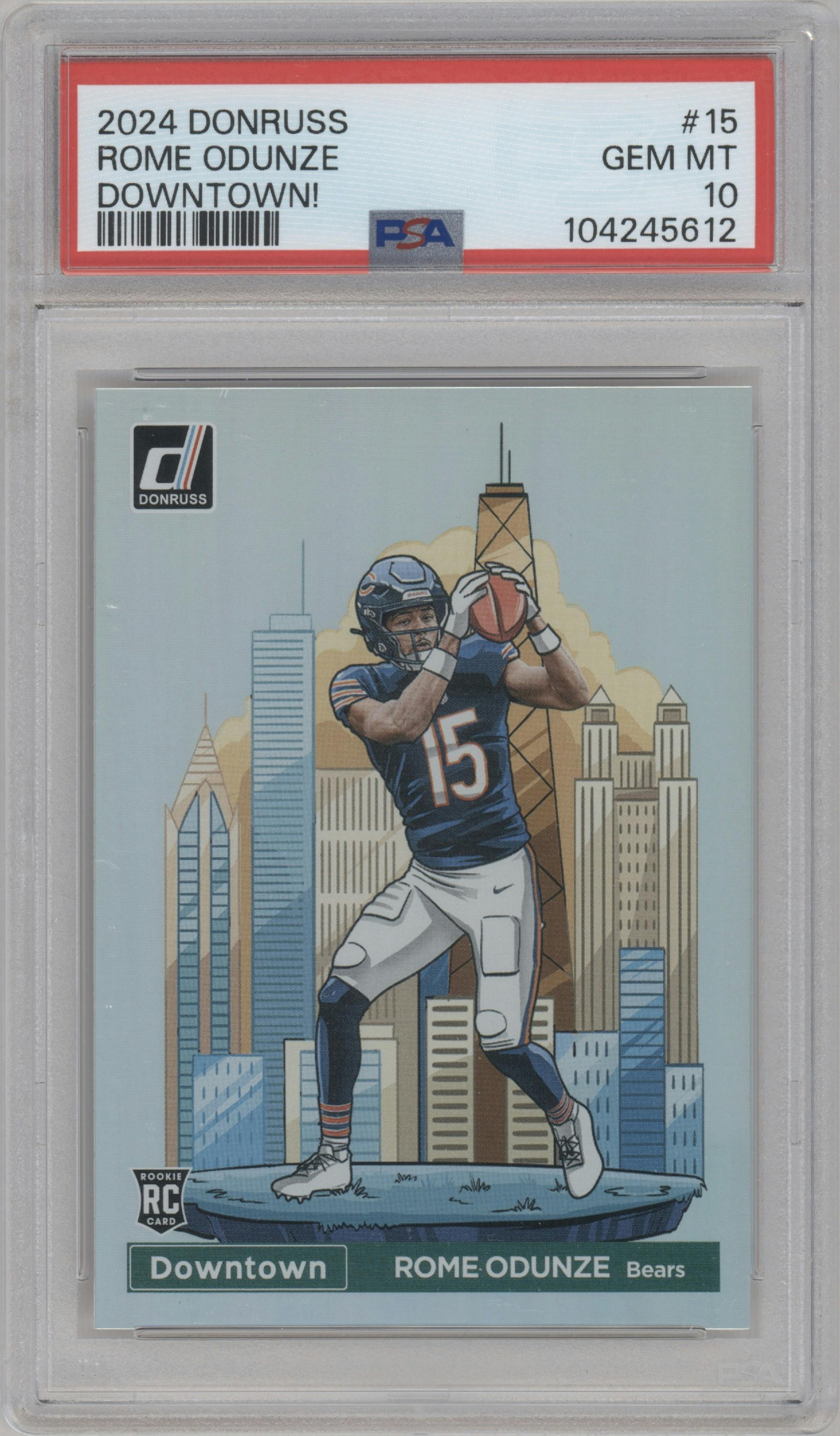Rome Odunze from the 2024 Donruss set graded by PSA and given an overall grade of 10.