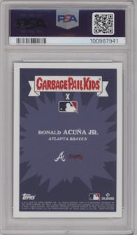 Affluent Acuna from the 2023 Topps Garbage Pail Kids x MLB Series 3 set featuring a Pink Foil parallel graded by PSA and given an overall grade of 10.
