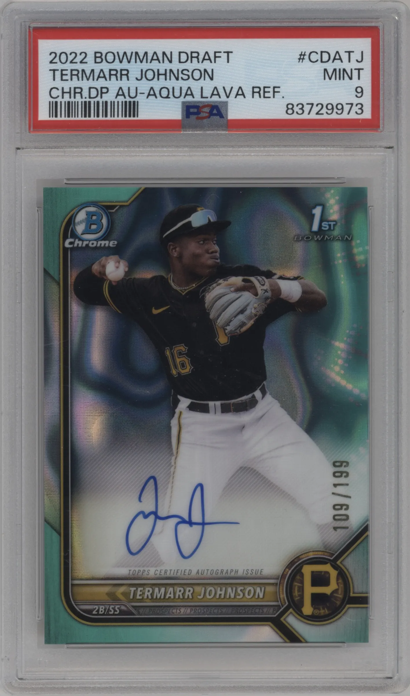 2022 Bowman Draft Chr.DP Auto Termarr Johnson Aqua Lava Refractor PSA 9