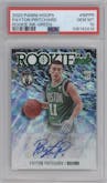 Payton Pritchard from the 2020-21 Panini NBA Hoops set featuring a Green parallel graded by PSA and given an overall grade of 10.