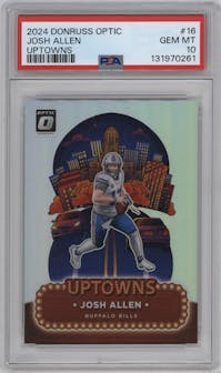 Josh Allen from the 2024 Donruss Optic set graded by PSA and given an overall grade of 10.