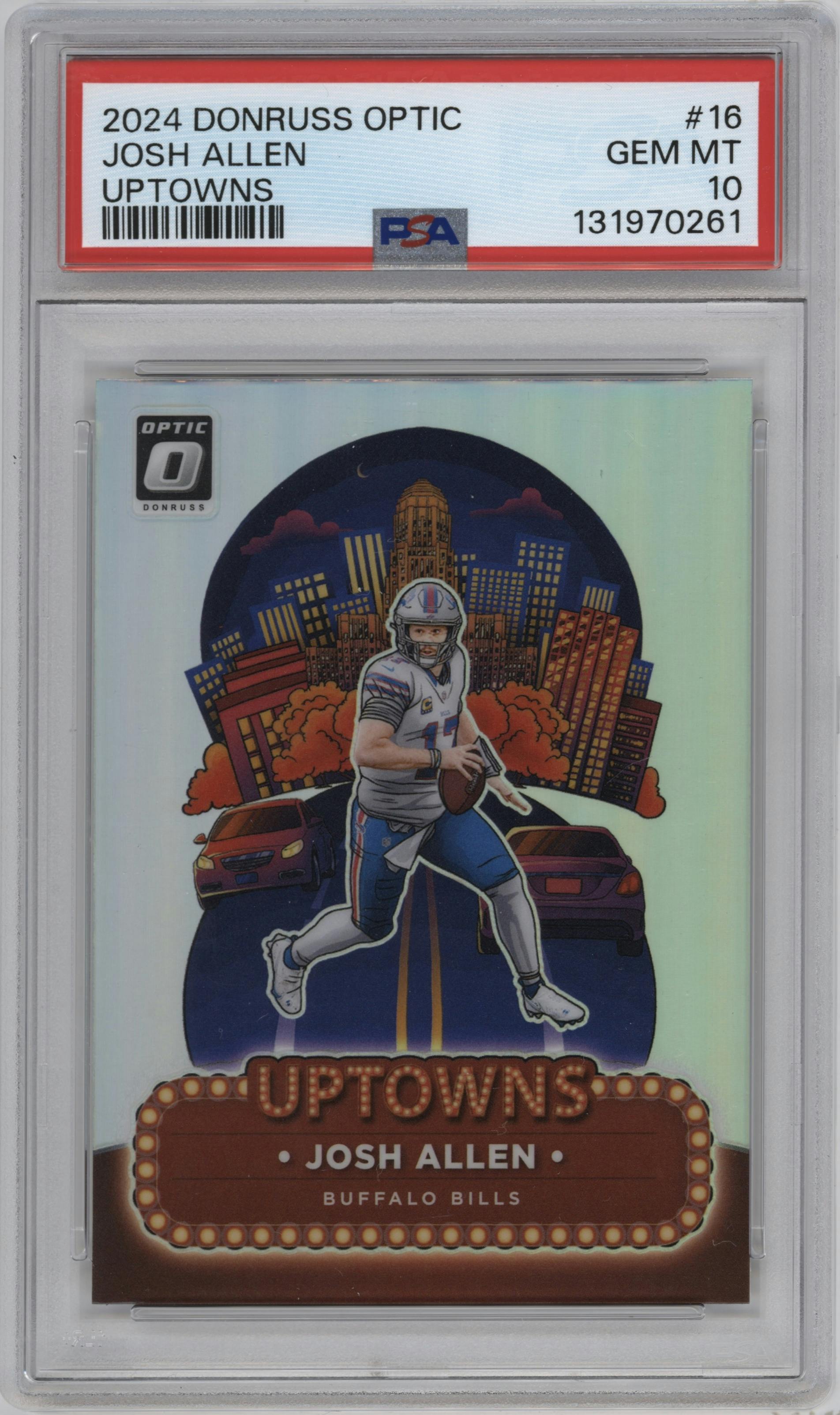 Josh Allen from the 2024 Donruss Optic set graded by PSA and given an overall grade of 10.