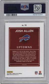 Josh Allen from the 2024 Donruss Optic set graded by PSA and given an overall grade of 10.