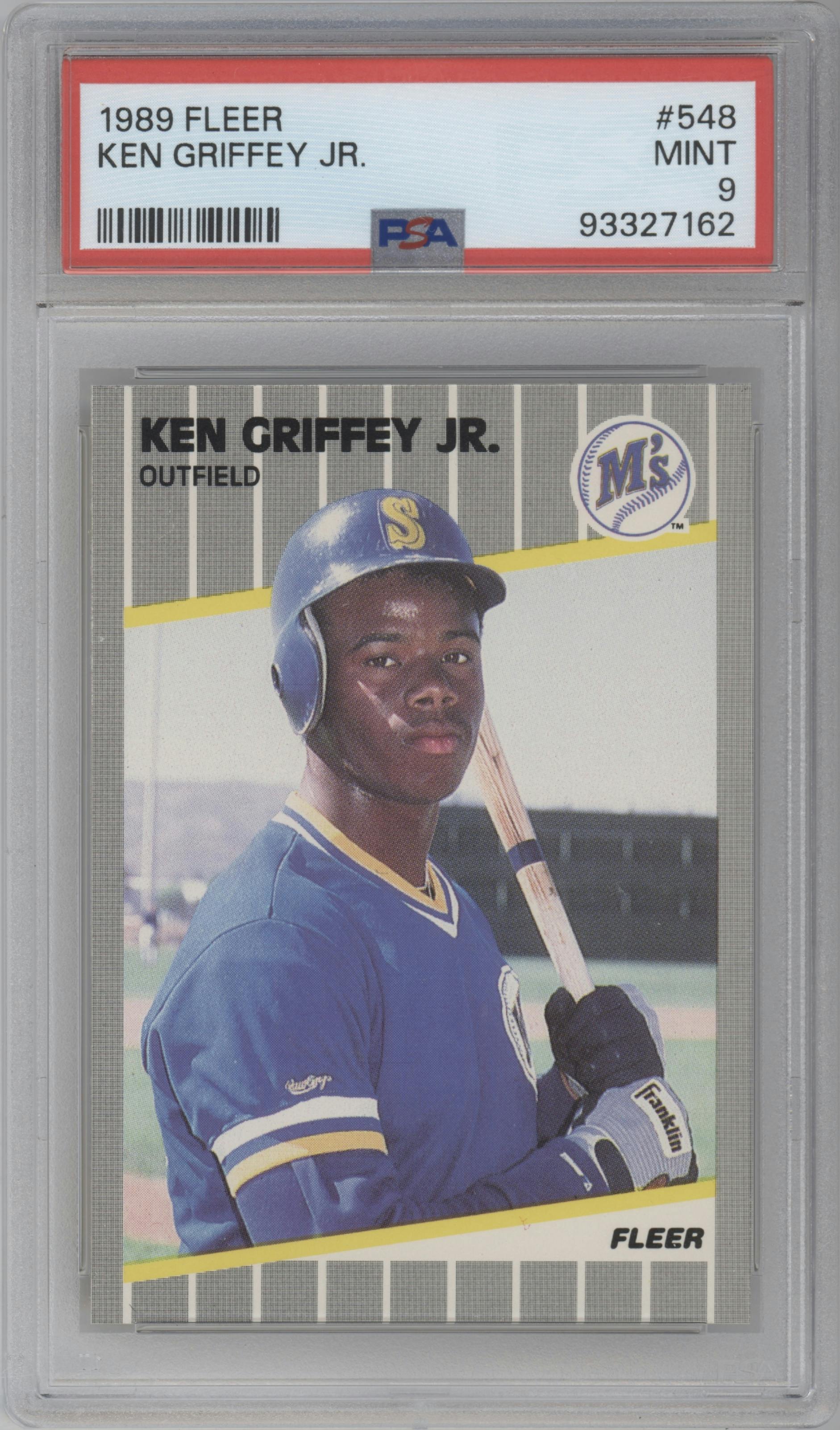 Ken Griffey Jr. from the 1989 Fleer set graded by PSA and given an overall grade of 9.