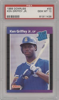 Ken Griffey Jr. from the 1989 Donruss set graded by PSA and given an overall grade of 10.