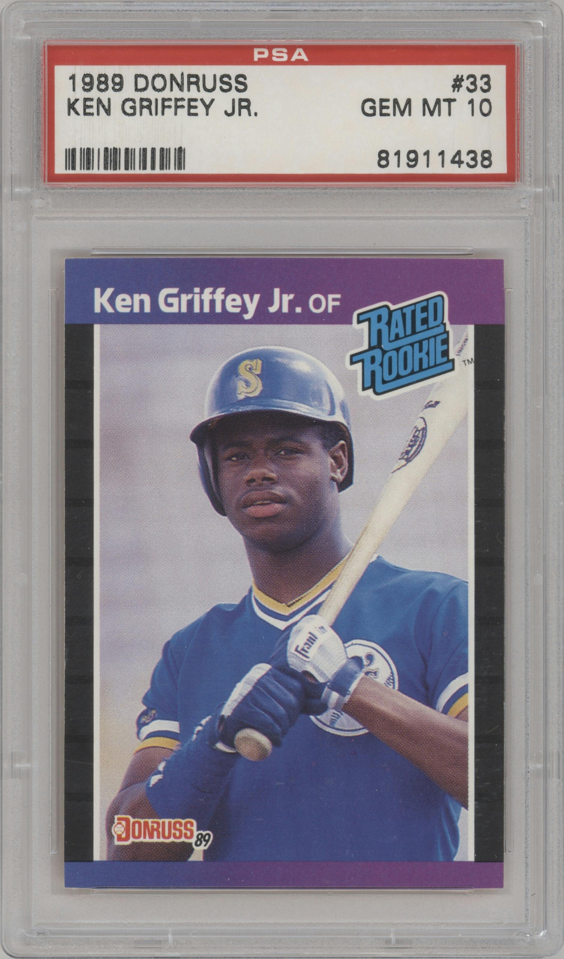 Ken Griffey Jr. from the 1989 Donruss set graded by PSA and given an overall grade of 10.