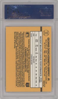 Ken Griffey Jr. from the 1989 Donruss set graded by PSA and given an overall grade of 10.