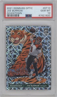 Joe Burrow from the 2021 Panini Donruss Optic set graded by PSA and given an overall grade of 10.