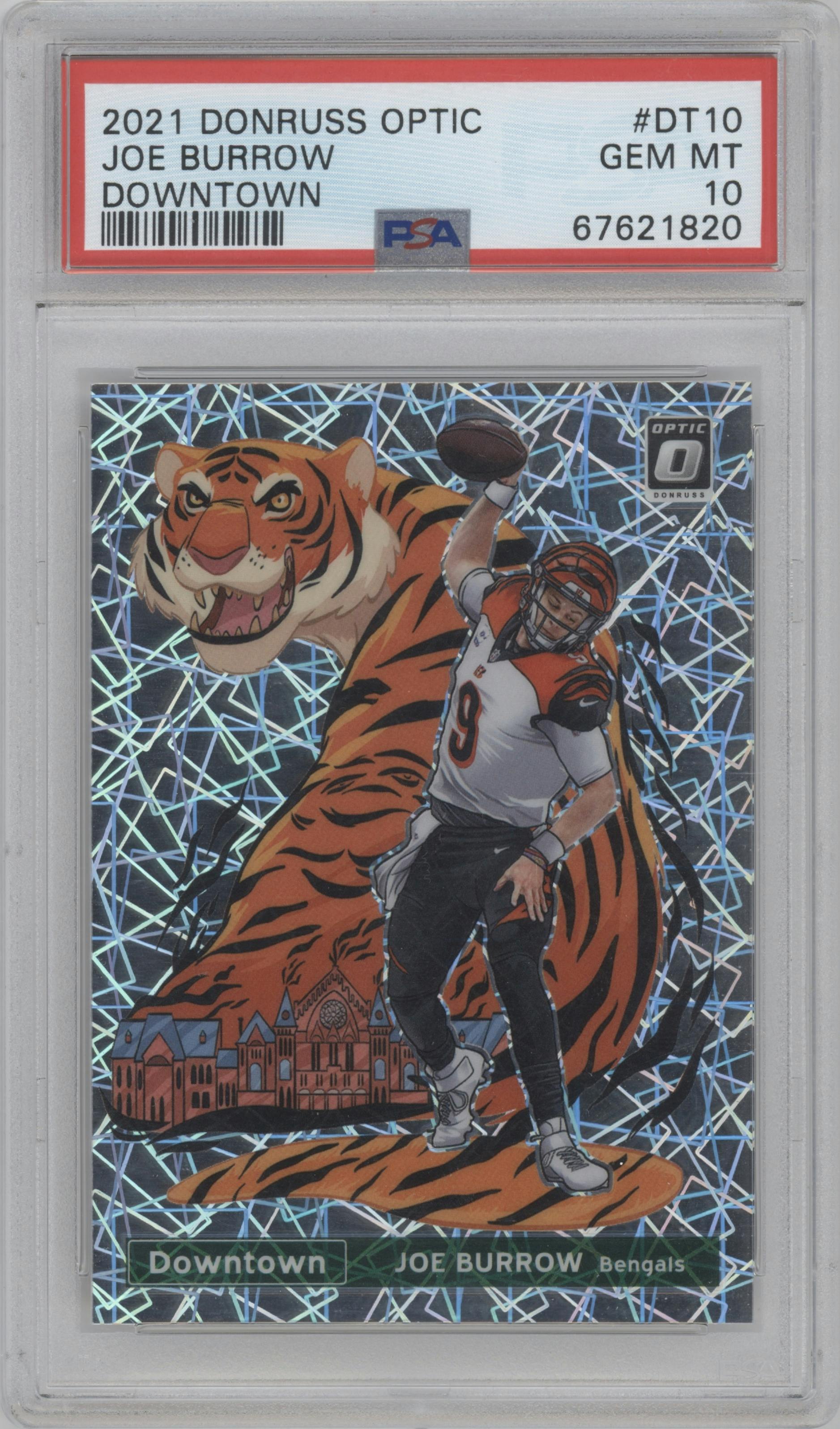 Joe Burrow from the 2021 Panini Donruss Optic set graded by PSA and given an overall grade of 10.