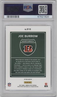 Joe Burrow from the 2021 Panini Donruss Optic set graded by PSA and given an overall grade of 10.
