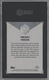 Mickey Mouse from the 2023 Topps Chrome Disney 100 set graded by SGC and given an overall grade of 10.