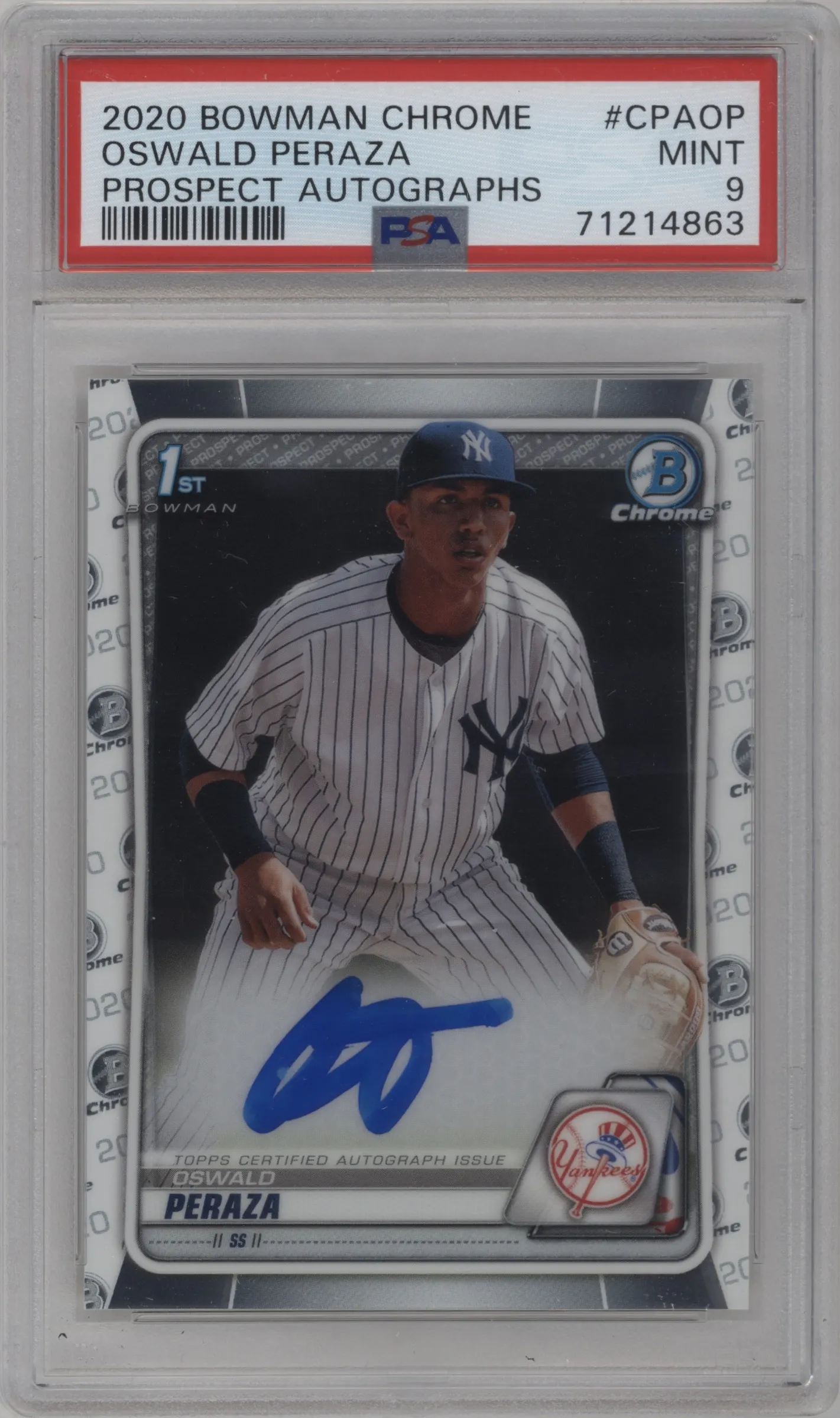 2020 Bowman Chrome Pros.Auto Oswald Peraza PSA 9