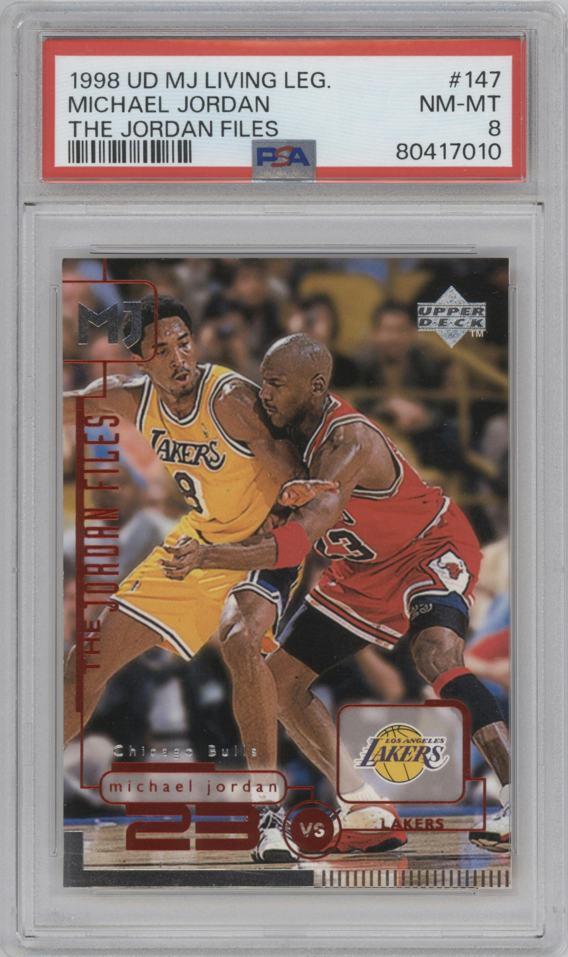 Michael Jordan from the 1998-99 Upper Deck Michael Jordan Living Legend set graded by PSA and given an overall grade of 8.