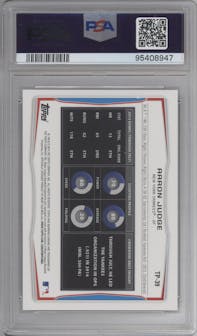 Aaron Judge from the 2014 Bowman Draft  set featuring a Black parallel graded by PSA and given an overall grade of 9.