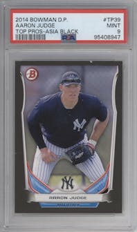 Aaron Judge from the 2014 Bowman Draft  set featuring a Black parallel graded by PSA and given an overall grade of 9.