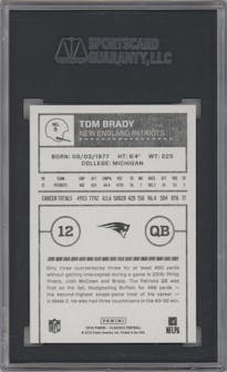 Tom Brady from the 2016 Panini Classics   set graded by SGC and given an overall grade of 10.
