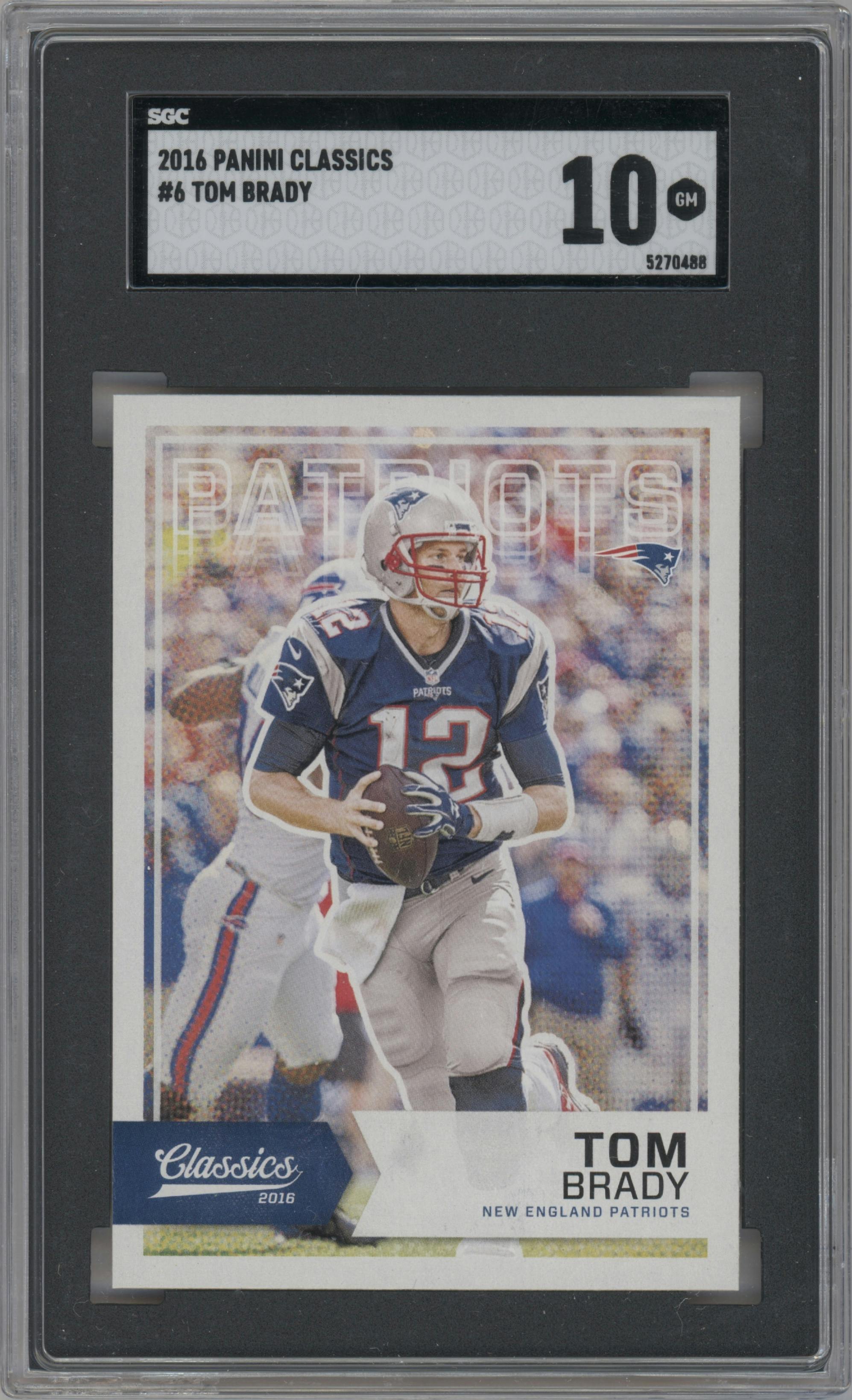 Tom Brady from the 2016 Panini Classics   set graded by SGC and given an overall grade of 10.