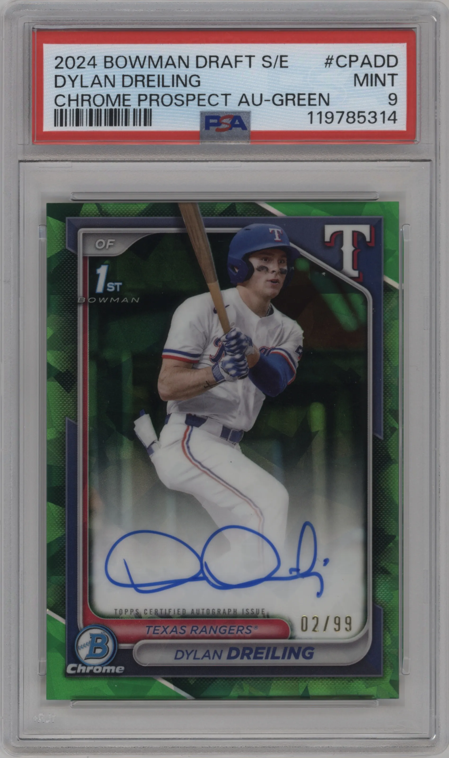2024 Bowman Draft Sapphire Edition Chr.Pros.Auto Dylan Dreiling Green #CPA-DD PSA 9