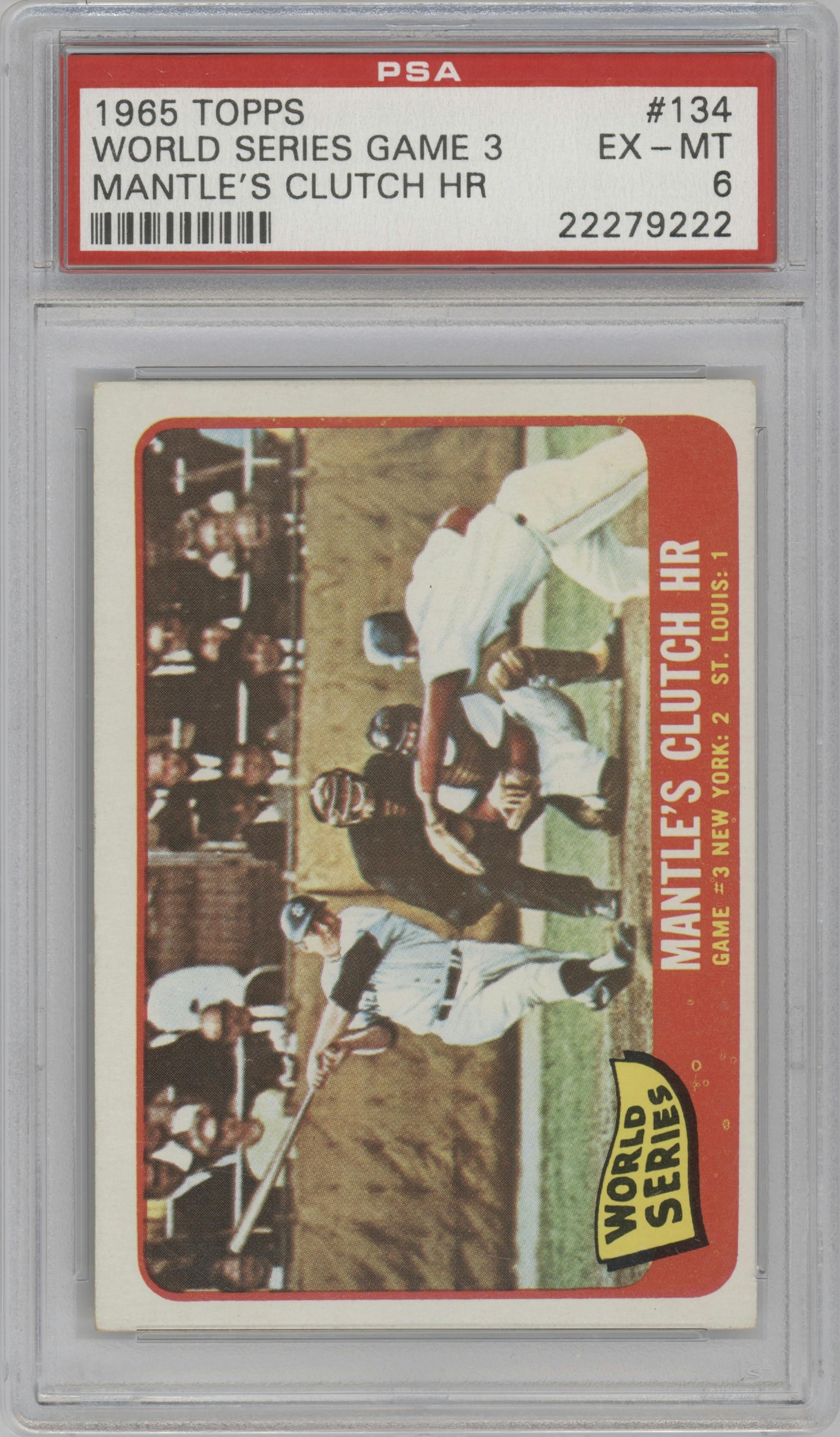Mickey Mantle from the 1965 Topps set graded by PSA and given an overall grade of 6.