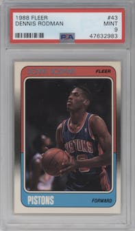 Dennis Rodman from the 1988-89 Fleer set graded by PSA and given an overall grade of 9.