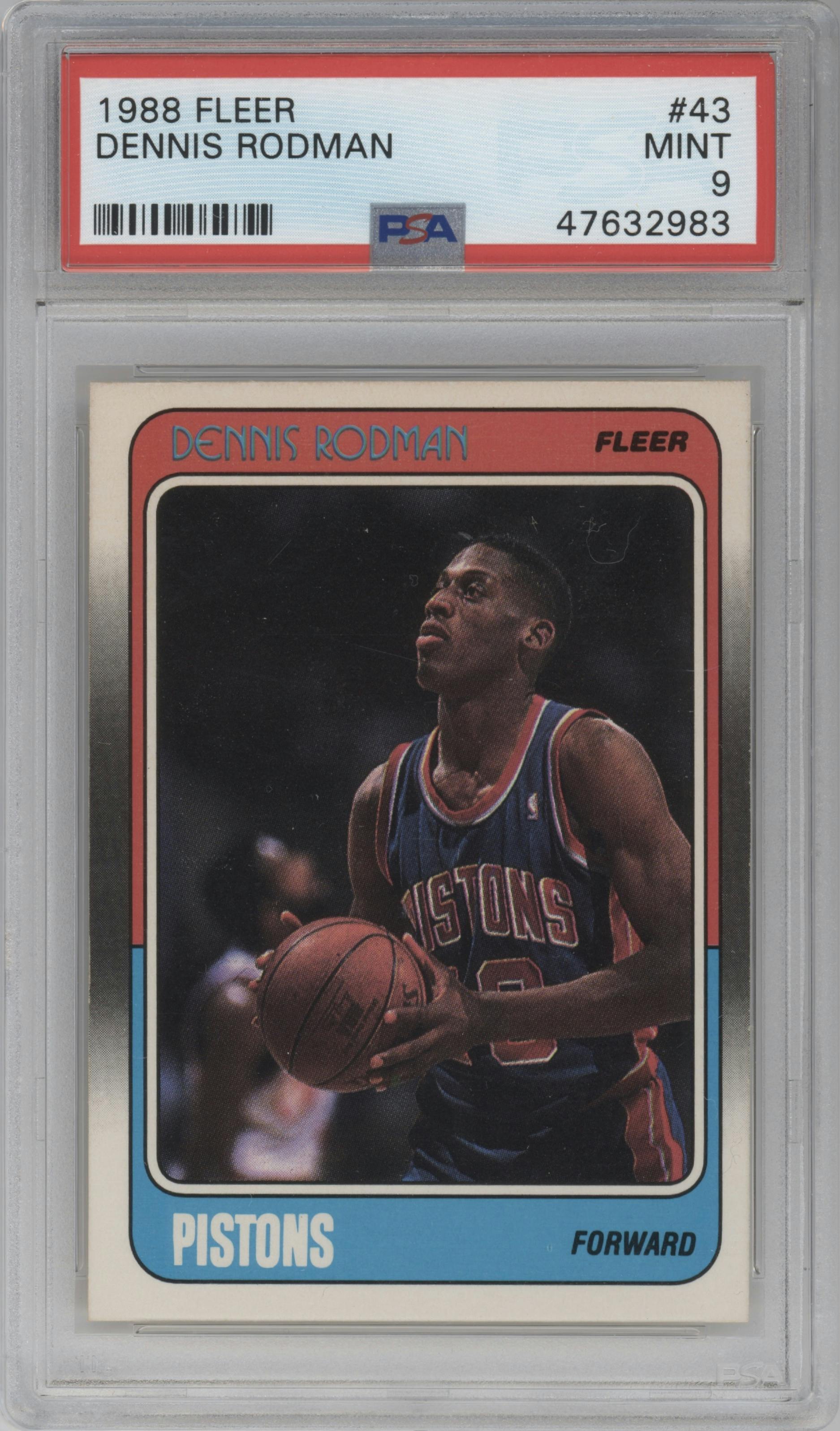 Dennis Rodman from the 1988-89 Fleer set graded by PSA and given an overall grade of 9.