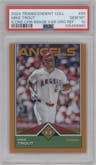 Mike Trout from the 2024 Topps Transcendent Collection set featuring a Orange Refractor parallel graded by PSA and given an overall grade of 10.