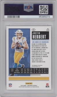 Justin Herbert from the 2020 Panini Contenders set graded by PSA and given an overall grade of 10.