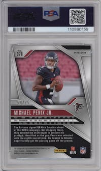 Michael Penix Jr. from the 2024 Panini Prizm set featuring a Green Scope parallel graded by PSA and given an overall grade of 9.