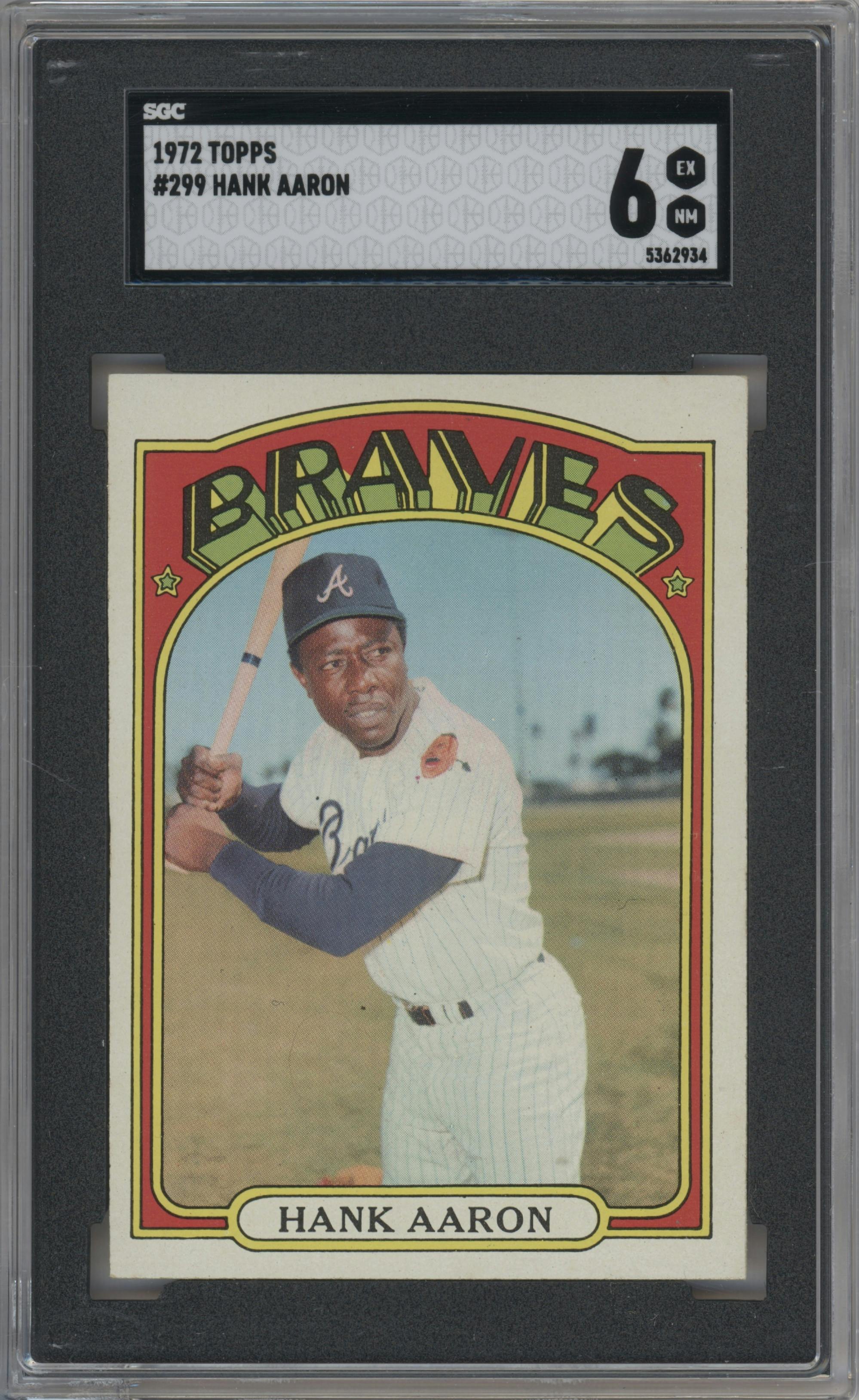 Hank Aaron from the 1972 Topps set graded by SGC and given an overall grade of 6.