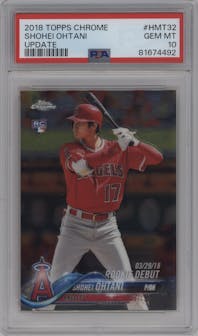 Shohei Ohtani from the 2018 Topps Chrome Update  set graded by PSA and given an overall grade of 10.
