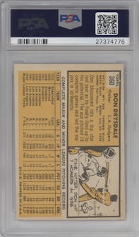 Don Drysdale from the 1963 Topps set graded by PSA and given an overall grade of 7.