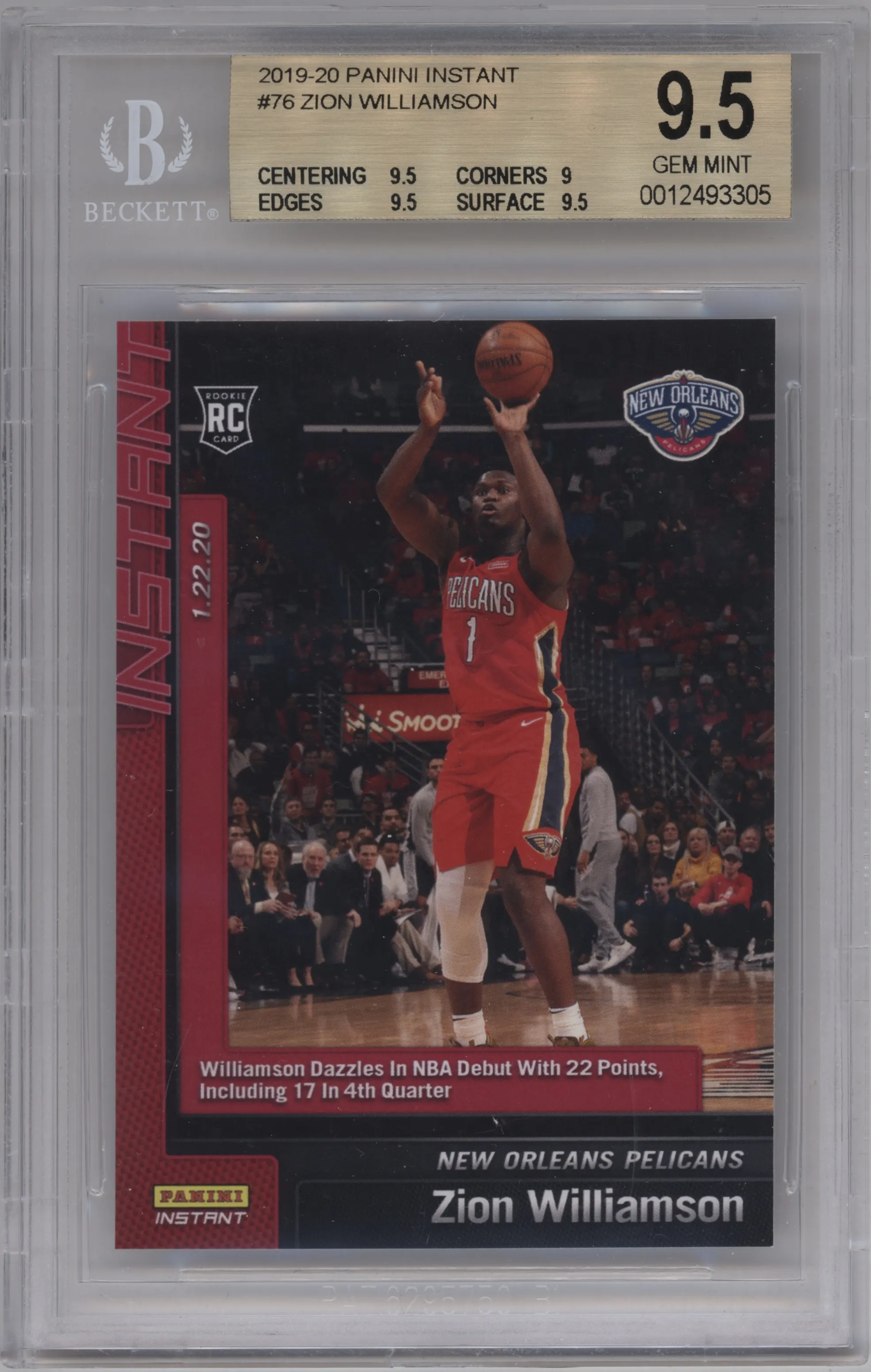 2019 Panini Instant Zion Williamson BGS 9.5