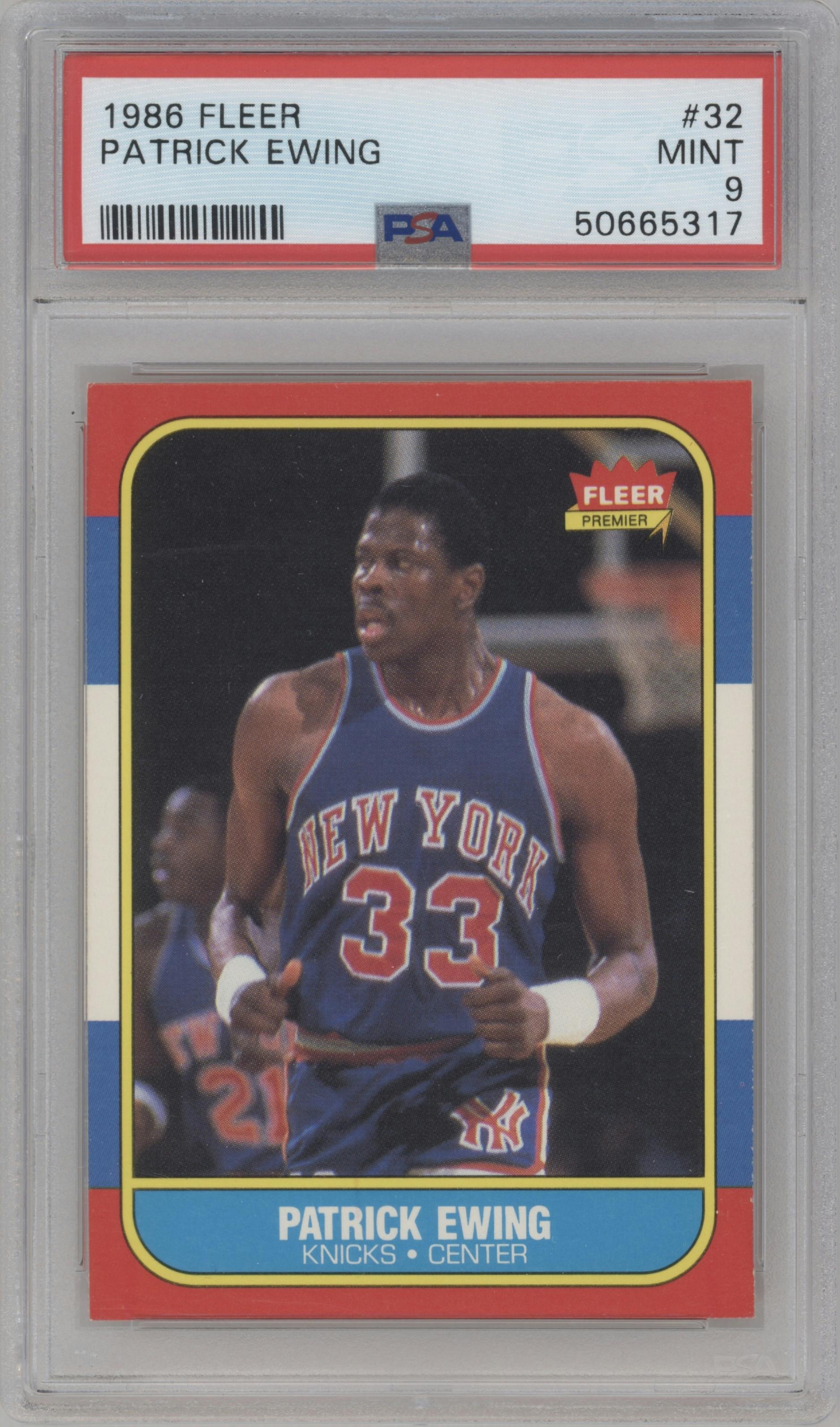 Patrick Ewing from the 1986-87 Fleer set graded by PSA and given an overall grade of 9.
