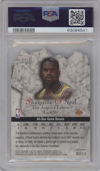 Shaquille O'Neal from the 1997-98 Topps  set featuring a Refractor parallel graded by PSA and given an overall grade of 10.