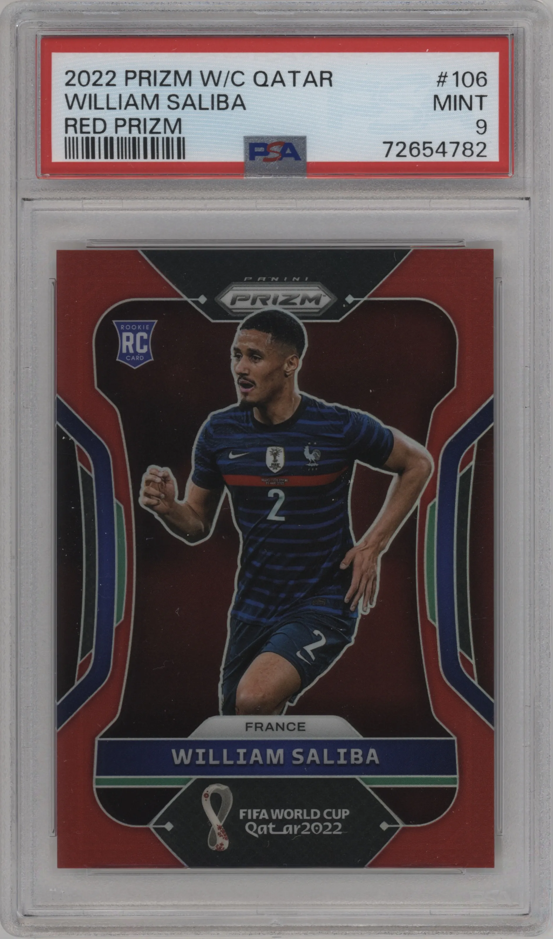 2022 Panini Prizm FIFA WC Qatar William Saliba Red Prizm PSA 9