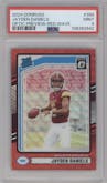Jayden Daniels from the 2024 Donruss set featuring a Red Wave parallel graded by PSA and given an overall grade of 9.