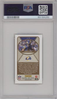 Cooper Kupp from the 2022 Panini Legacy set featuring a Premium Edition Mini Gold Vinyl parallel graded by PSA and given an overall grade of 9.
